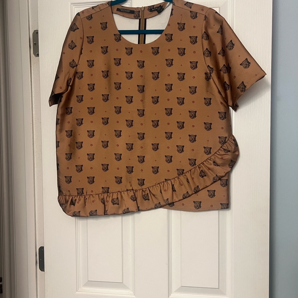 Tan Leopard Print Ruffle Hem Top - Picture 8 of 10